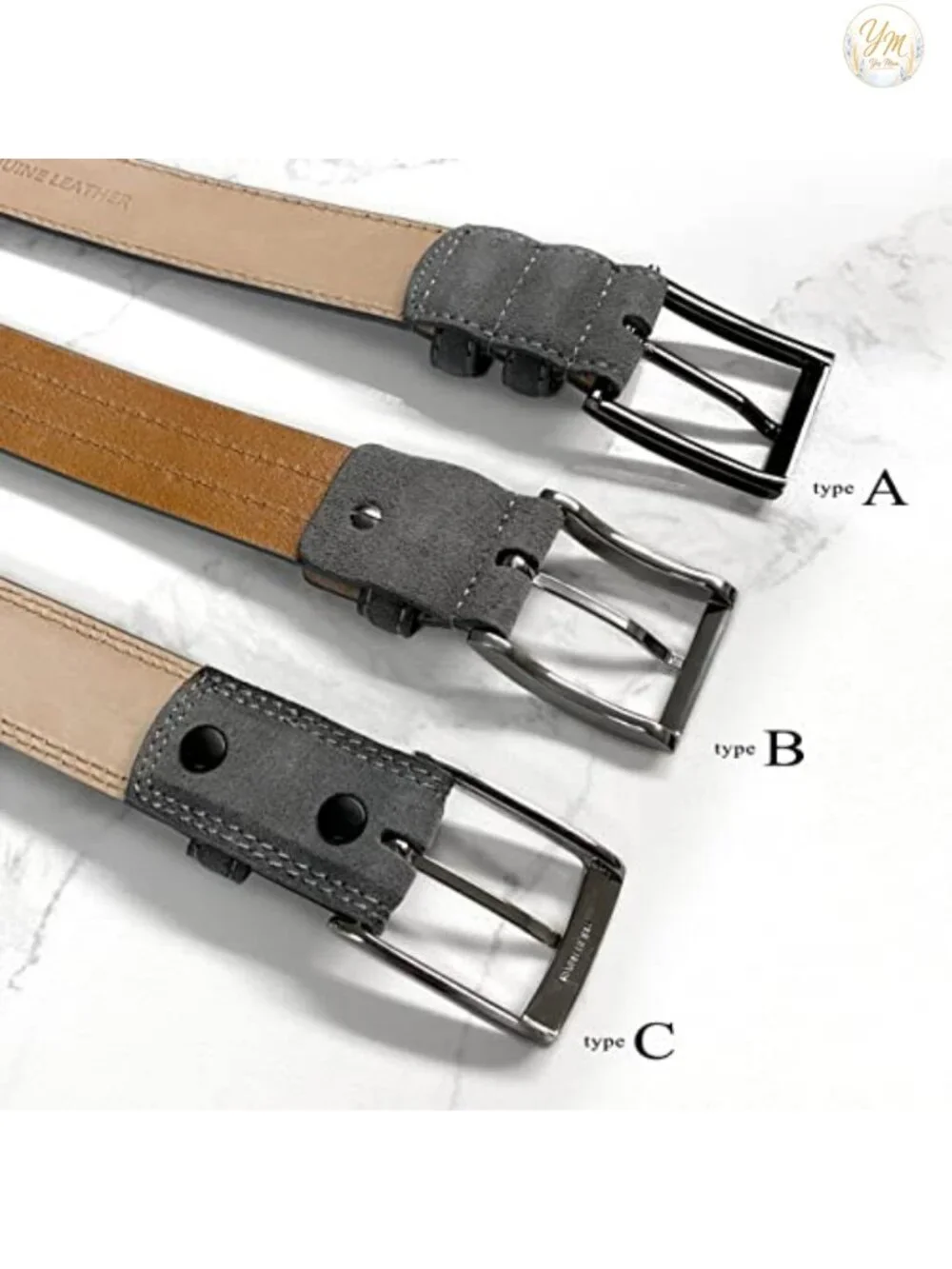 Men's Genuine Suede Leather Casual Dress Belt 35mm Wide Stitched Edges,